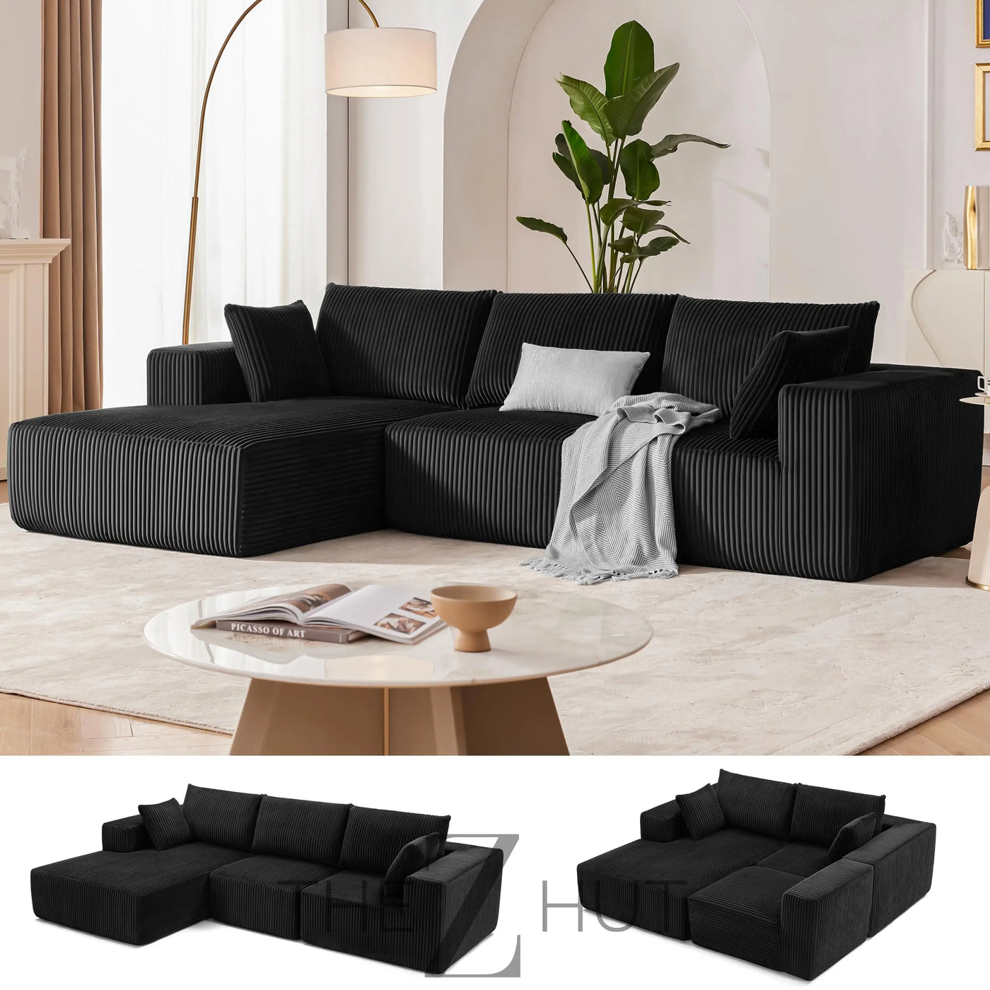 108” Modular Sectional Sofa, Cloud Sectional Couch with Deep Seat, Modern Modular L-Shape Sofa Couch with Chaise,Upholstered Couches for Living Room Bedroom (Beige, Left Facing Chaise) THE Z HUT