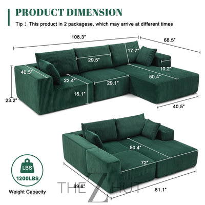 108” Modular Sectional Sofa, Cloud Sectional Couch with Deep Seat, Modern Modular L-Shape Sofa Couch with Chaise,Upholstered Couches for Living Room Bedroom (Beige, Left Facing Chaise) THE Z HUT