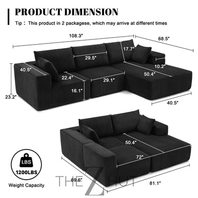108” Modular Sectional Sofa, Cloud Sectional Couch with Deep Seat, Modern Modular L-Shape Sofa Couch with Chaise,Upholstered Couches for Living Room Bedroom (Beige, Left Facing Chaise) THE Z HUT