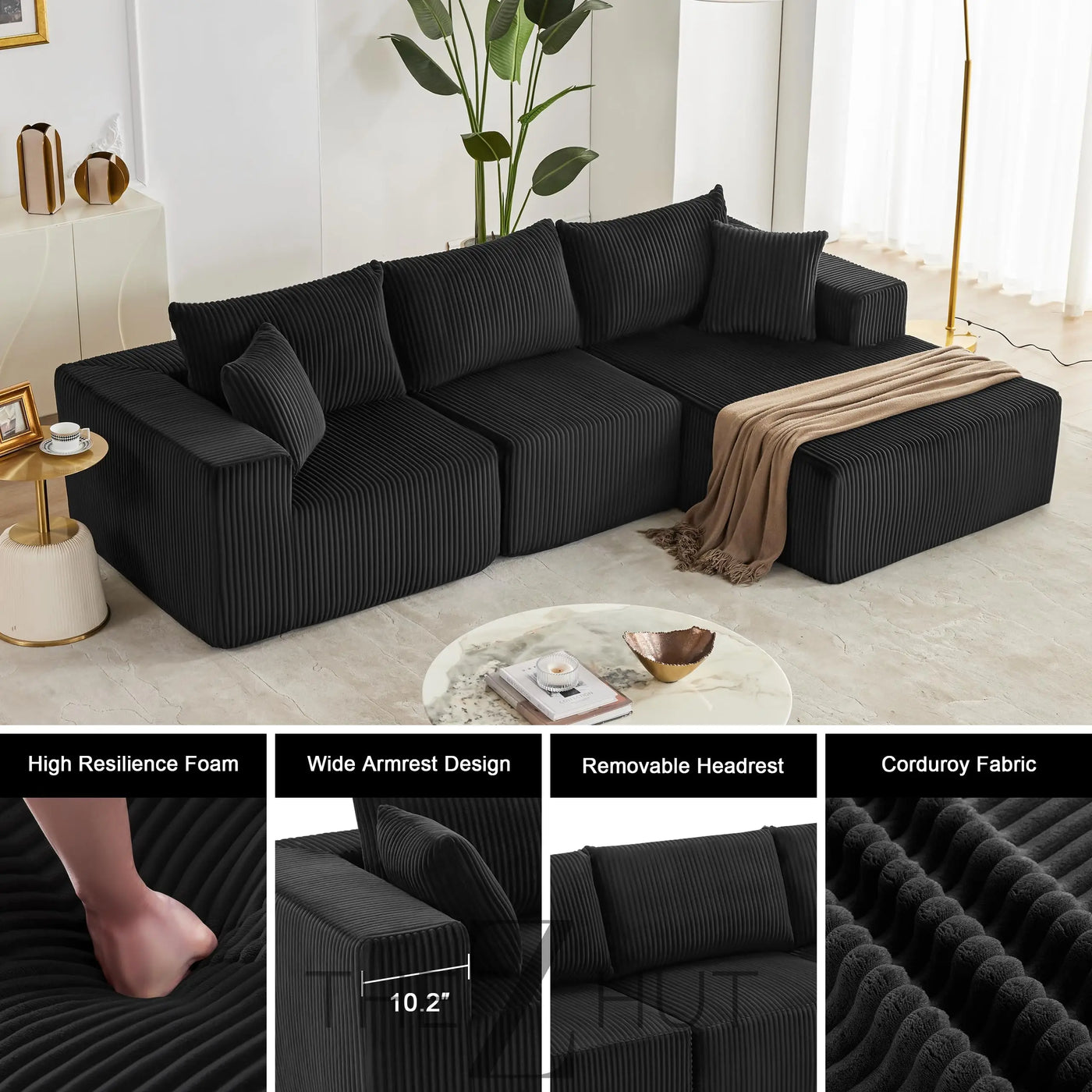 108” Modular Sectional Sofa, Cloud Sectional Couch with Deep Seat, Modern Modular L-Shape Sofa Couch with Chaise,Upholstered Couches for Living Room Bedroom (Beige, Left Facing Chaise) THE Z HUT