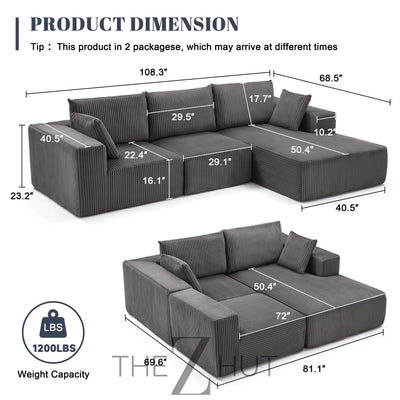 108” Modular Sectional Sofa, Cloud Sectional Couch with Deep Seat, Modern Modular L-Shape Sofa Couch with Chaise,Upholstered Couches for Living Room Bedroom (Beige, Left Facing Chaise) THE Z HUT