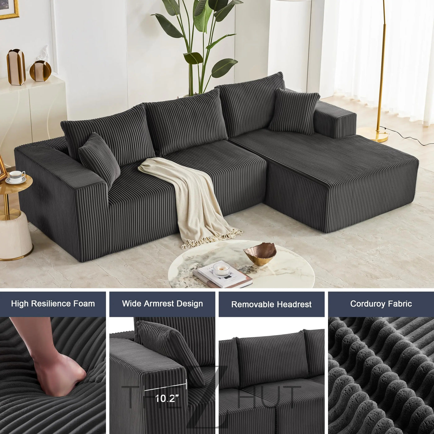 108” Modular Sectional Sofa, Cloud Sectional Couch with Deep Seat, Modern Modular L-Shape Sofa Couch with Chaise,Upholstered Couches for Living Room Bedroom (Beige, Left Facing Chaise) THE Z HUT