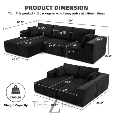 108” Modular Sectional Sofa, Cloud Sectional Couch with Deep Seat, Modern Modular L-Shape Sofa Couch with Chaise,Upholstered Couches for Living Room Bedroom (Beige, Left Facing Chaise) THE Z HUT
