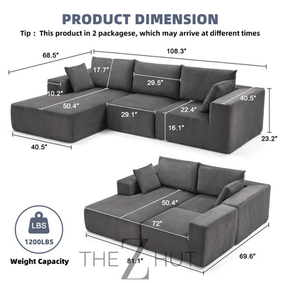108” Modular Sectional Sofa, Cloud Sectional Couch with Deep Seat, Modern Modular L-Shape Sofa Couch with Chaise,Upholstered Couches for Living Room Bedroom (Beige, Left Facing Chaise) THE Z HUT