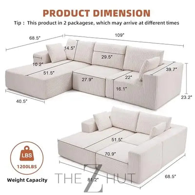 108” Modular Sectional Sofa, Cloud Sectional Couch with Deep Seat, Modern Modular L-Shape Sofa Couch with Chaise,Upholstered Couches for Living Room Bedroom (Beige, Left Facing Chaise) THE Z HUT