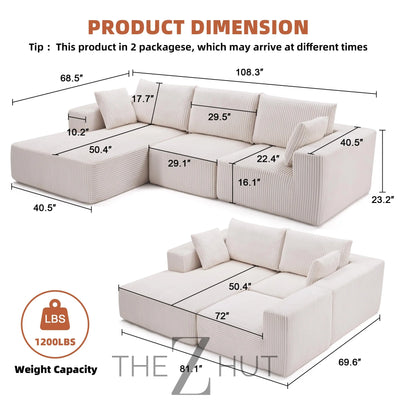 108” Modular Sectional Sofa, Cloud Sectional Couch with Deep Seat, Modern Modular L-Shape Sofa Couch with Chaise,Upholstered Couches for Living Room Bedroom (Beige, Left Facing Chaise) THE Z HUT