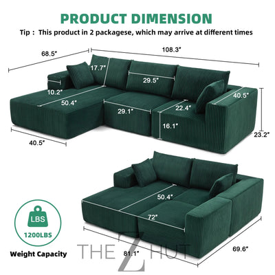 108” Modular Sectional Sofa, Cloud Sectional Couch with Deep Seat, Modern Modular L-Shape Sofa Couch with Chaise,Upholstered Couches for Living Room Bedroom (Beige, Left Facing Chaise) THE Z HUT