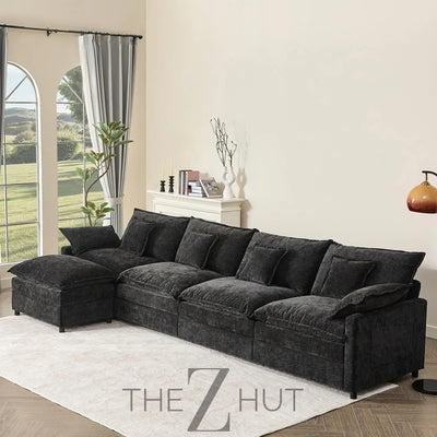 108" U Shaped Couch, Modular Sectional Sofa, 3-Seater Comfy Cloud Couch with Movable Ottoman, Deep Seat Couches for Living Room, Linen, Beige THE Z HUT
