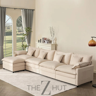 108" U Shaped Couch, Modular Sectional Sofa, 3-Seater Comfy Cloud Couch with Movable Ottoman, Deep Seat Couches for Living Room, Linen, Beige THE Z HUT