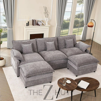 108" U Shaped Couch, Modular Sectional Sofa, 3-Seater Comfy Cloud Couch with Movable Ottoman, Deep Seat Couches for Living Room, Linen, Beige THE Z HUT