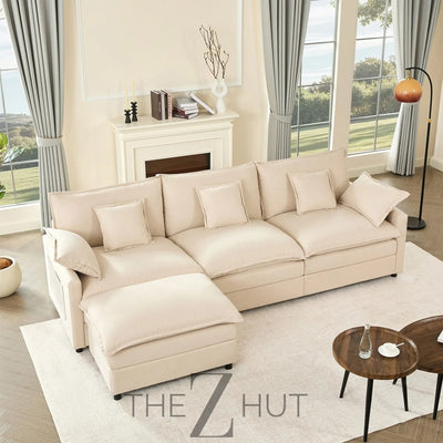 108" U Shaped Couch, Modular Sectional Sofa, 3-Seater Comfy Cloud Couch with Movable Ottoman, Deep Seat Couches for Living Room, Linen, Beige THE Z HUT