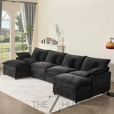 108" U Shaped Couch, Modular Sectional Sofa, 3-Seater Comfy Cloud Couch with Movable Ottoman, Deep Seat Couches for Living Room, Linen, Beige THE Z HUT