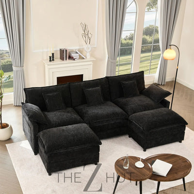 108" U Shaped Couch, Modular Sectional Sofa, 3-Seater Comfy Cloud Couch with Movable Ottoman, Deep Seat Couches for Living Room, Linen, Beige THE Z HUT
