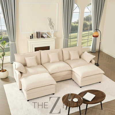 108" U Shaped Couch, Modular Sectional Sofa, 3-Seater Comfy Cloud Couch with Movable Ottoman, Deep Seat Couches for Living Room, Linen, Beige THE Z HUT