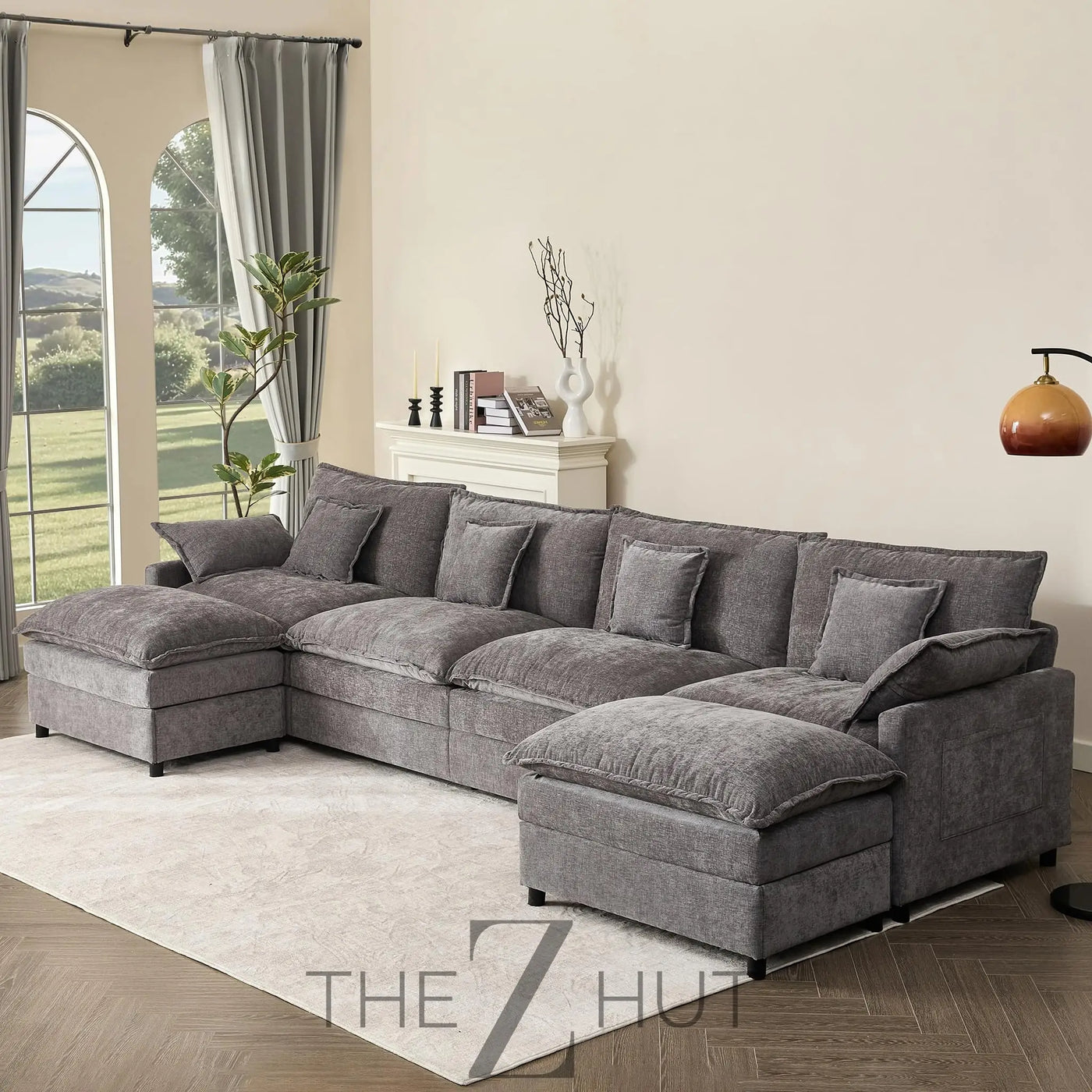 108" U Shaped Couch, Modular Sectional Sofa, 3-Seater Comfy Cloud Couch with Movable Ottoman, Deep Seat Couches for Living Room, Linen, Beige THE Z HUT