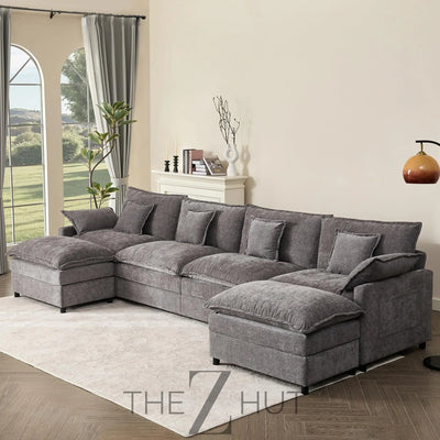 108" U Shaped Couch, Modular Sectional Sofa, 3-Seater Comfy Cloud Couch with Movable Ottoman, Deep Seat Couches for Living Room, Linen, Beige THE Z HUT