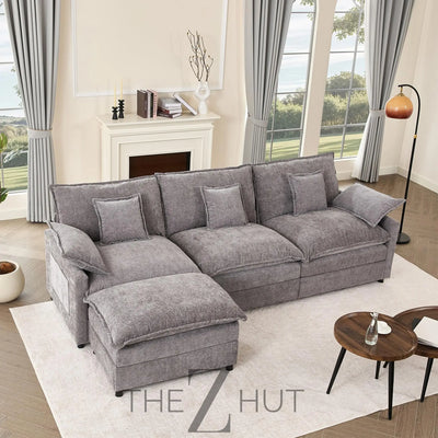 108" U Shaped Couch, Modular Sectional Sofa, 3-Seater Comfy Cloud Couch with Movable Ottoman, Deep Seat Couches for Living Room, Linen, Beige THE Z HUT