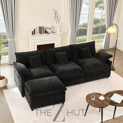 108" U Shaped Couch, Modular Sectional Sofa, 3-Seater Comfy Cloud Couch with Movable Ottoman, Deep Seat Couches for Living Room, Linen, Beige THE Z HUT