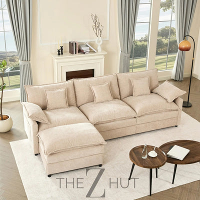 108" U Shaped Couch, Modular Sectional Sofa, 3-Seater Comfy Cloud Couch with Movable Ottoman, Deep Seat Couches for Living Room, Linen, Beige THE Z HUT