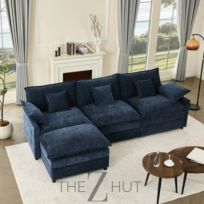 108" U Shaped Couch, Modular Sectional Sofa, 3-Seater Comfy Cloud Couch with Movable Ottoman, Deep Seat Couches for Living Room, Linen, Beige THE Z HUT