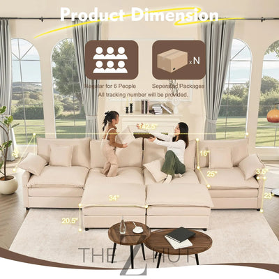108" U Shaped Couch, Modular Sectional Sofa, 3-Seater Comfy Cloud Couch with Movable Ottoman, Deep Seat Couches for Living Room, Linen, Beige THE Z HUT
