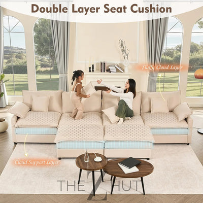 108" U Shaped Couch, Modular Sectional Sofa, 3-Seater Comfy Cloud Couch with Movable Ottoman, Deep Seat Couches for Living Room, Linen, Beige THE Z HUT