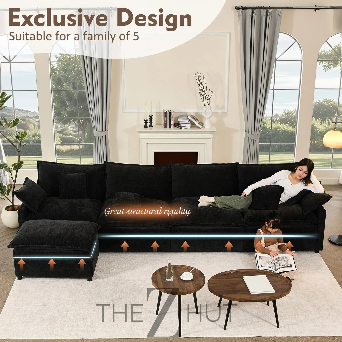 108" U Shaped Couch, Modular Sectional Sofa, 3-Seater Comfy Cloud Couch with Movable Ottoman, Deep Seat Couches for Living Room, Linen, Beige THE Z HUT