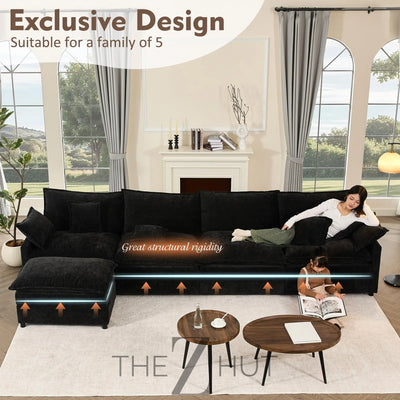 108" U Shaped Couch, Modular Sectional Sofa, 3-Seater Comfy Cloud Couch with Movable Ottoman, Deep Seat Couches for Living Room, Linen, Beige THE Z HUT