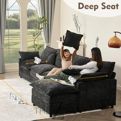 108" U Shaped Couch, Modular Sectional Sofa, 3-Seater Comfy Cloud Couch with Movable Ottoman, Deep Seat Couches for Living Room, Linen, Beige THE Z HUT