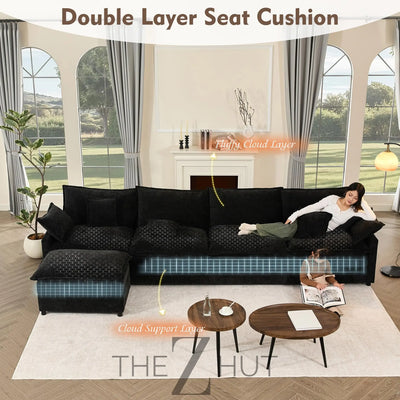 108" U Shaped Couch, Modular Sectional Sofa, 3-Seater Comfy Cloud Couch with Movable Ottoman, Deep Seat Couches for Living Room, Linen, Beige THE Z HUT
