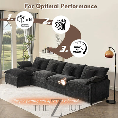 108" U Shaped Couch, Modular Sectional Sofa, 3-Seater Comfy Cloud Couch with Movable Ottoman, Deep Seat Couches for Living Room, Linen, Beige THE Z HUT