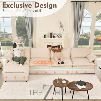 108" U Shaped Couch, Modular Sectional Sofa, 3-Seater Comfy Cloud Couch with Movable Ottoman, Deep Seat Couches for Living Room, Linen, Beige THE Z HUT