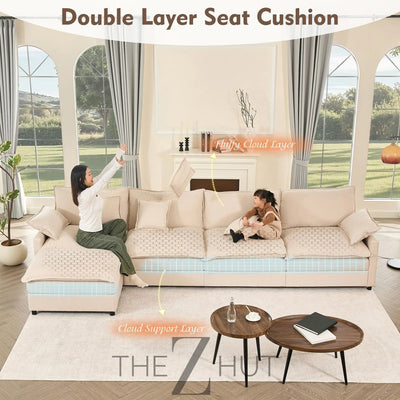 108" U Shaped Couch, Modular Sectional Sofa, 3-Seater Comfy Cloud Couch with Movable Ottoman, Deep Seat Couches for Living Room, Linen, Beige THE Z HUT