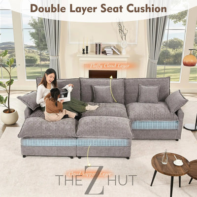 108" U Shaped Couch, Modular Sectional Sofa, 3-Seater Comfy Cloud Couch with Movable Ottoman, Deep Seat Couches for Living Room, Linen, Beige THE Z HUT