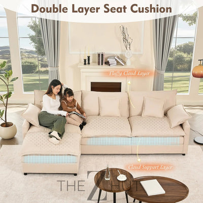 108" U Shaped Couch, Modular Sectional Sofa, 3-Seater Comfy Cloud Couch with Movable Ottoman, Deep Seat Couches for Living Room, Linen, Beige THE Z HUT