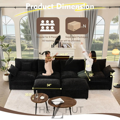 108" U Shaped Couch, Modular Sectional Sofa, 3-Seater Comfy Cloud Couch with Movable Ottoman, Deep Seat Couches for Living Room, Linen, Beige THE Z HUT