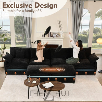 108" U Shaped Couch, Modular Sectional Sofa, 3-Seater Comfy Cloud Couch with Movable Ottoman, Deep Seat Couches for Living Room, Linen, Beige THE Z HUT