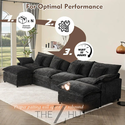 108" U Shaped Couch, Modular Sectional Sofa, 3-Seater Comfy Cloud Couch with Movable Ottoman, Deep Seat Couches for Living Room, Linen, Beige THE Z HUT