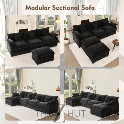 108" U Shaped Couch, Modular Sectional Sofa, 3-Seater Comfy Cloud Couch with Movable Ottoman, Deep Seat Couches for Living Room, Linen, Beige THE Z HUT
