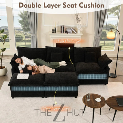 108" U Shaped Couch, Modular Sectional Sofa, 3-Seater Comfy Cloud Couch with Movable Ottoman, Deep Seat Couches for Living Room, Linen, Beige THE Z HUT