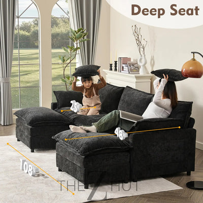108" U Shaped Couch, Modular Sectional Sofa, 3-Seater Comfy Cloud Couch with Movable Ottoman, Deep Seat Couches for Living Room, Linen, Beige THE Z HUT