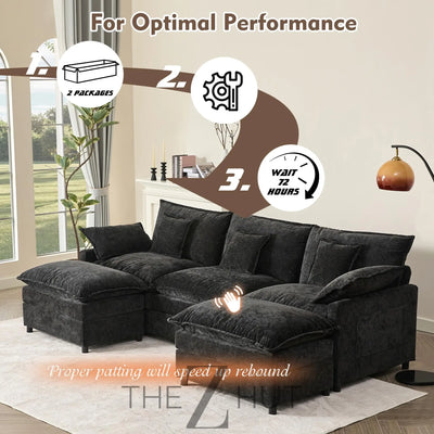 108" U Shaped Couch, Modular Sectional Sofa, 3-Seater Comfy Cloud Couch with Movable Ottoman, Deep Seat Couches for Living Room, Linen, Beige THE Z HUT