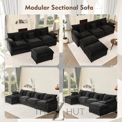 108" U Shaped Couch, Modular Sectional Sofa, 3-Seater Comfy Cloud Couch with Movable Ottoman, Deep Seat Couches for Living Room, Linen, Beige THE Z HUT