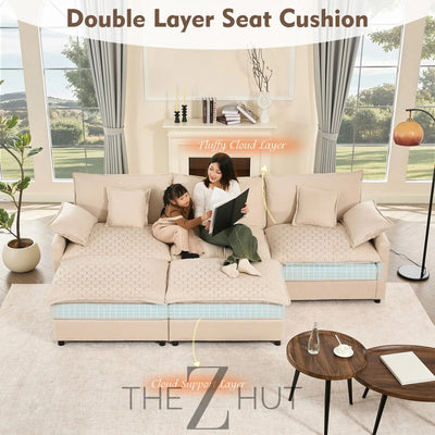 108" U Shaped Couch, Modular Sectional Sofa, 3-Seater Comfy Cloud Couch with Movable Ottoman, Deep Seat Couches for Living Room, Linen, Beige THE Z HUT