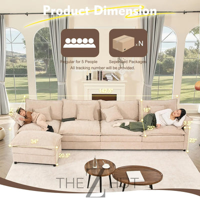 108" U Shaped Couch, Modular Sectional Sofa, 3-Seater Comfy Cloud Couch with Movable Ottoman, Deep Seat Couches for Living Room, Linen, Beige THE Z HUT