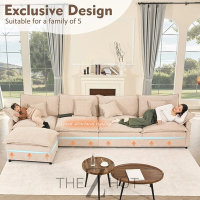108" U Shaped Couch, Modular Sectional Sofa, 3-Seater Comfy Cloud Couch with Movable Ottoman, Deep Seat Couches for Living Room, Linen, Beige THE Z HUT