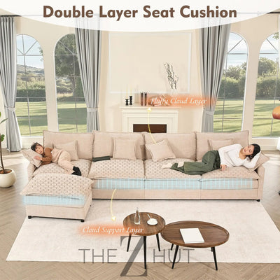 108" U Shaped Couch, Modular Sectional Sofa, 3-Seater Comfy Cloud Couch with Movable Ottoman, Deep Seat Couches for Living Room, Linen, Beige THE Z HUT