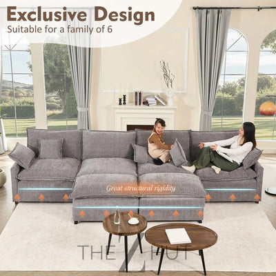 108" U Shaped Couch, Modular Sectional Sofa, 3-Seater Comfy Cloud Couch with Movable Ottoman, Deep Seat Couches for Living Room, Linen, Beige THE Z HUT