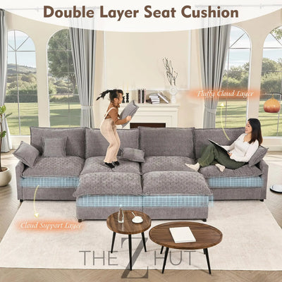 108" U Shaped Couch, Modular Sectional Sofa, 3-Seater Comfy Cloud Couch with Movable Ottoman, Deep Seat Couches for Living Room, Linen, Beige THE Z HUT