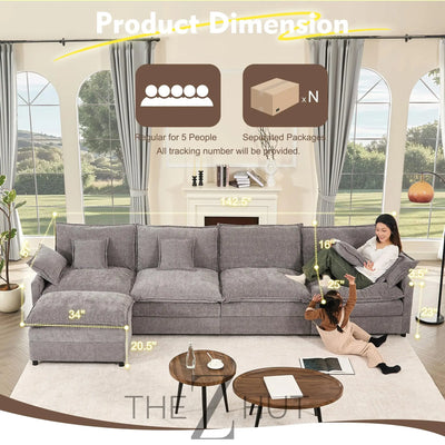 108" U Shaped Couch, Modular Sectional Sofa, 3-Seater Comfy Cloud Couch with Movable Ottoman, Deep Seat Couches for Living Room, Linen, Beige THE Z HUT